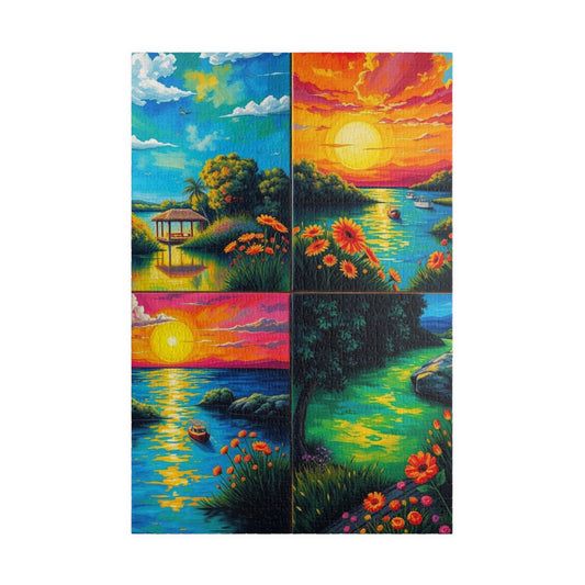 Puzzle, Summer Collage with Bioluminescent Colors, 110, 252, 520, 1014 Piece Jigsaw Game, Nature Artwork, Creative Activity, Family Fun 1014 pcs (Vertical) Puzzle The Puzzle Chest