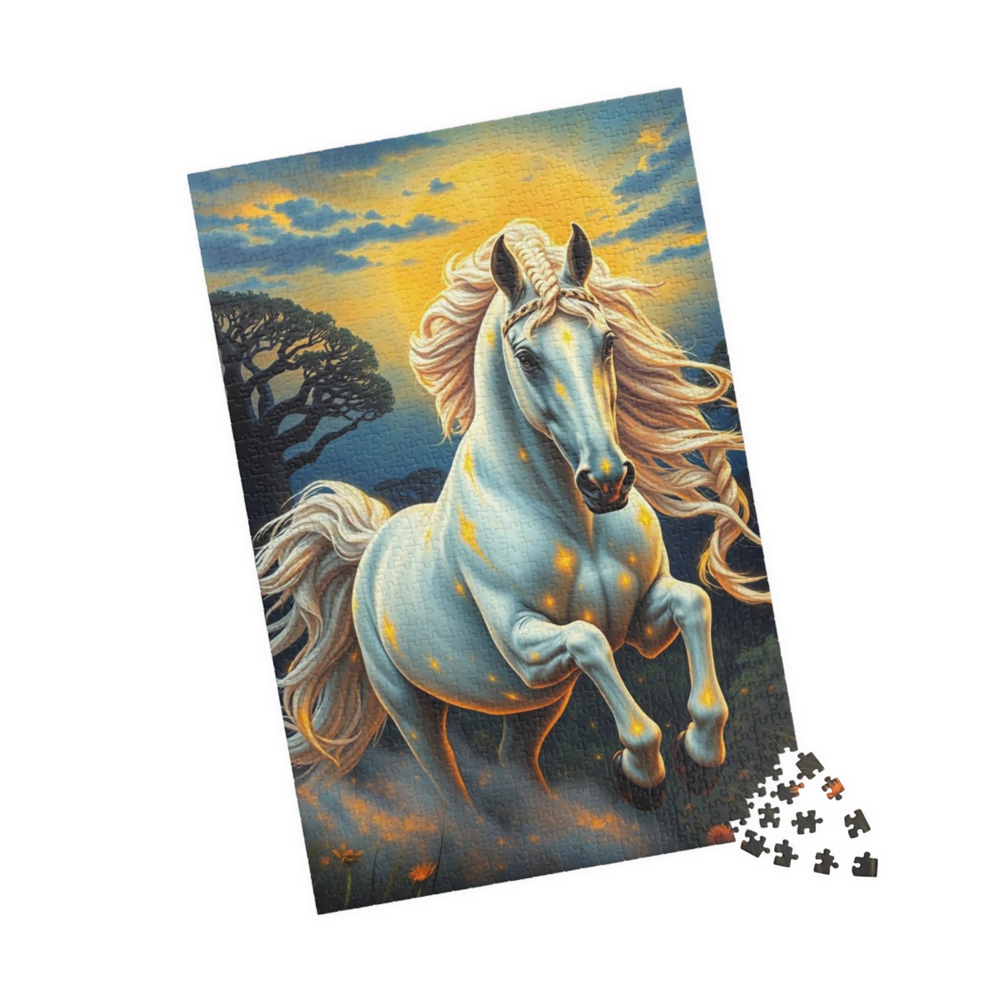 African Jungle White Horse Jigsaw Puzzle, Enchanting Horse Lover Gift for Friends, Family Game Night, Mindful Birthday Holiday Fun Puzzle The Puzzle Chest