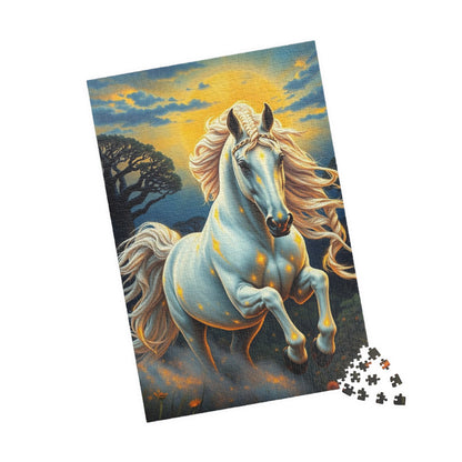 African Jungle White Horse Jigsaw Puzzle, Enchanting Horse Lover Gift for Friends, Family Game Night, Mindful Birthday Holiday Fun Puzzle The Puzzle Chest