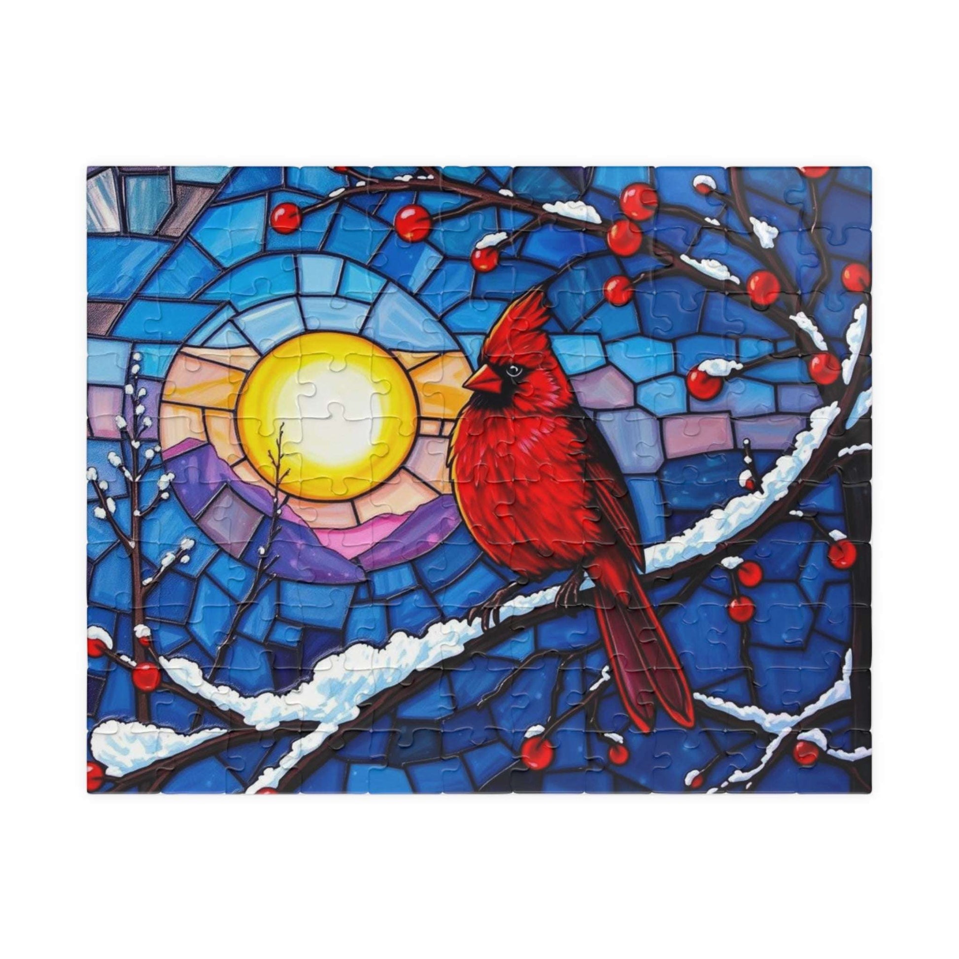 Jewel-Tone Winterbird Puzzle - Colorful Cardinal Jigsaw, Ideal for Family Game Night, Gift for Bird Lovers, Mindful Holiday Entertainment