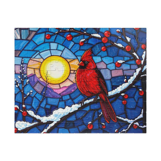 Jewel-Tone Winterbird Puzzle - Colorful Cardinal Jigsaw, Ideal for Family Game Night, Gift for Bird Lovers, Mindful Holiday Entertainment