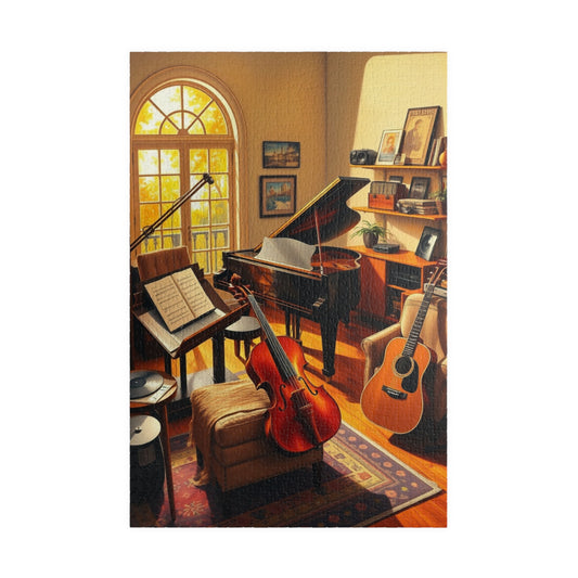 Music Room Puzzle, Grand Piano Violin Guitar and Record Player, Cozy Artistic Studio Musical Retreat Adult Jigsaw Game, Puzzle Lover Gift