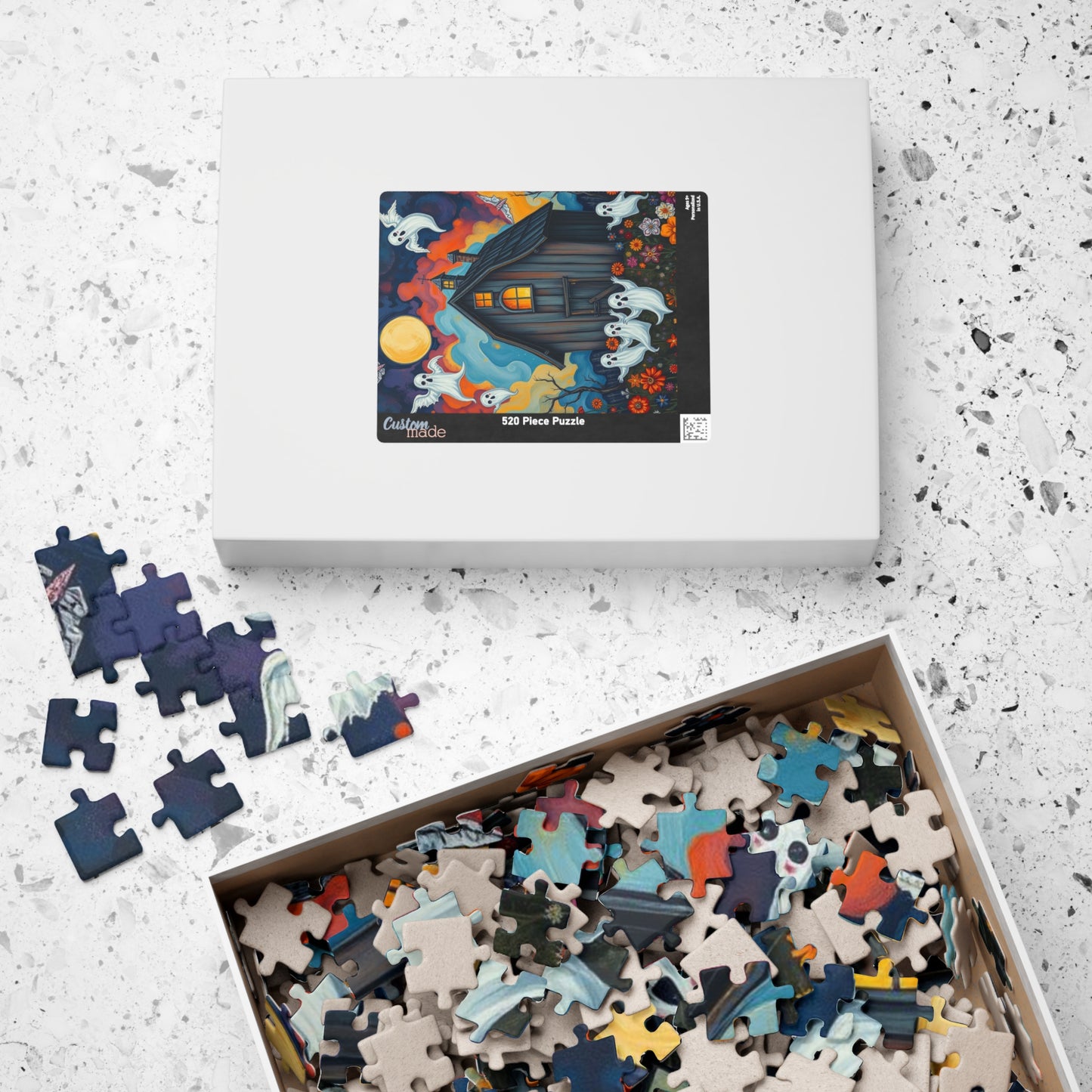 Boo In Bloom Jigsaw Puzzle - Spooky Halloween Haunted House, 110-520 Piece Jigsaw Ghostly Theme, Family Fun Activity, Trick-or-Treat Gift