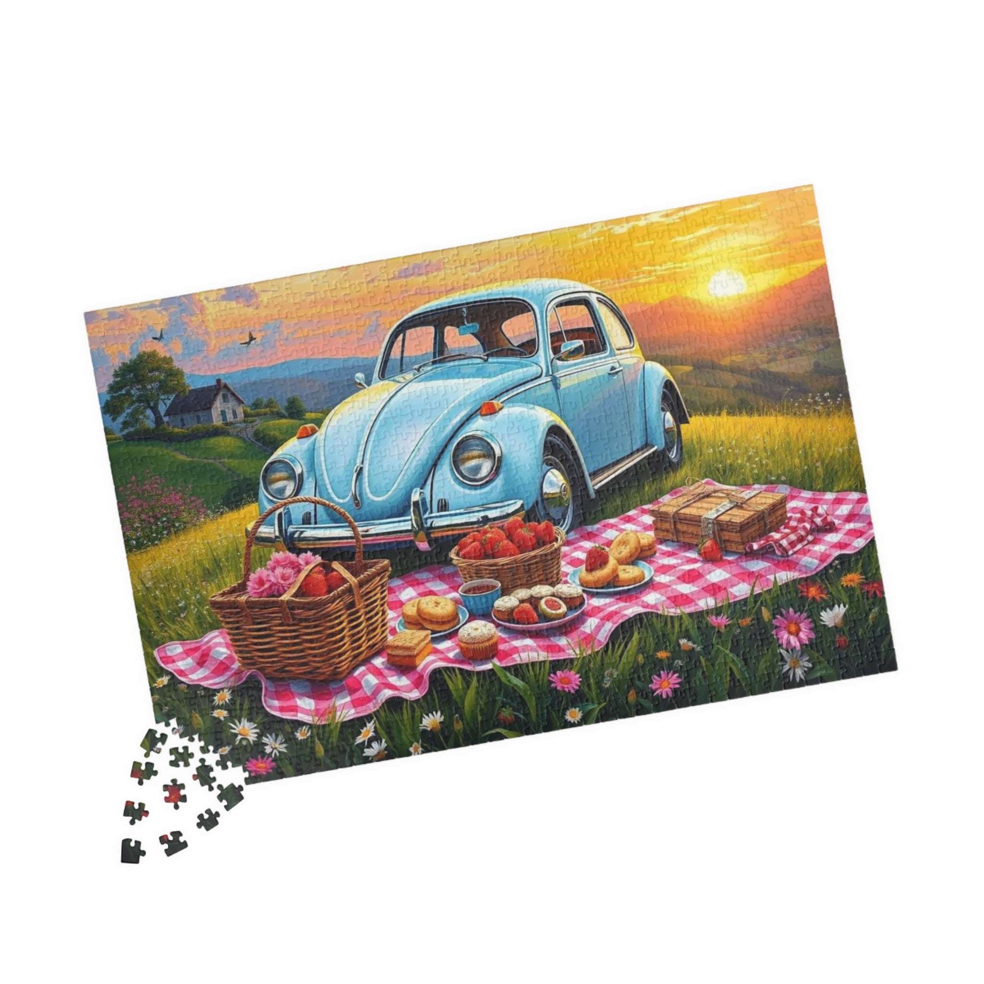 Vintage Picnic Puzzle, 110, 252, 520, 1014-piece Retro Auto Jigsaw Game for Nature Lover Gift, Family Fun, Solo Indoor Activity