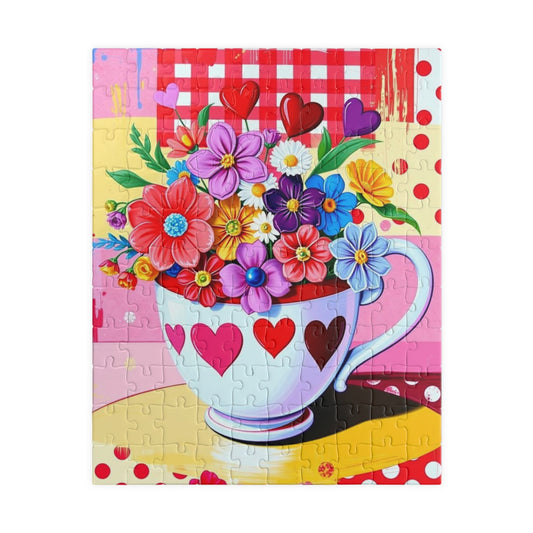 Floral Heart Teacup Puzzle, Pop Art Jigsaw Game for Family Fun, Gift for Adults and Friends, Perfect for Holidays and Birthdays 110 pcs (Vertical) Puzzle The Puzzle Chest