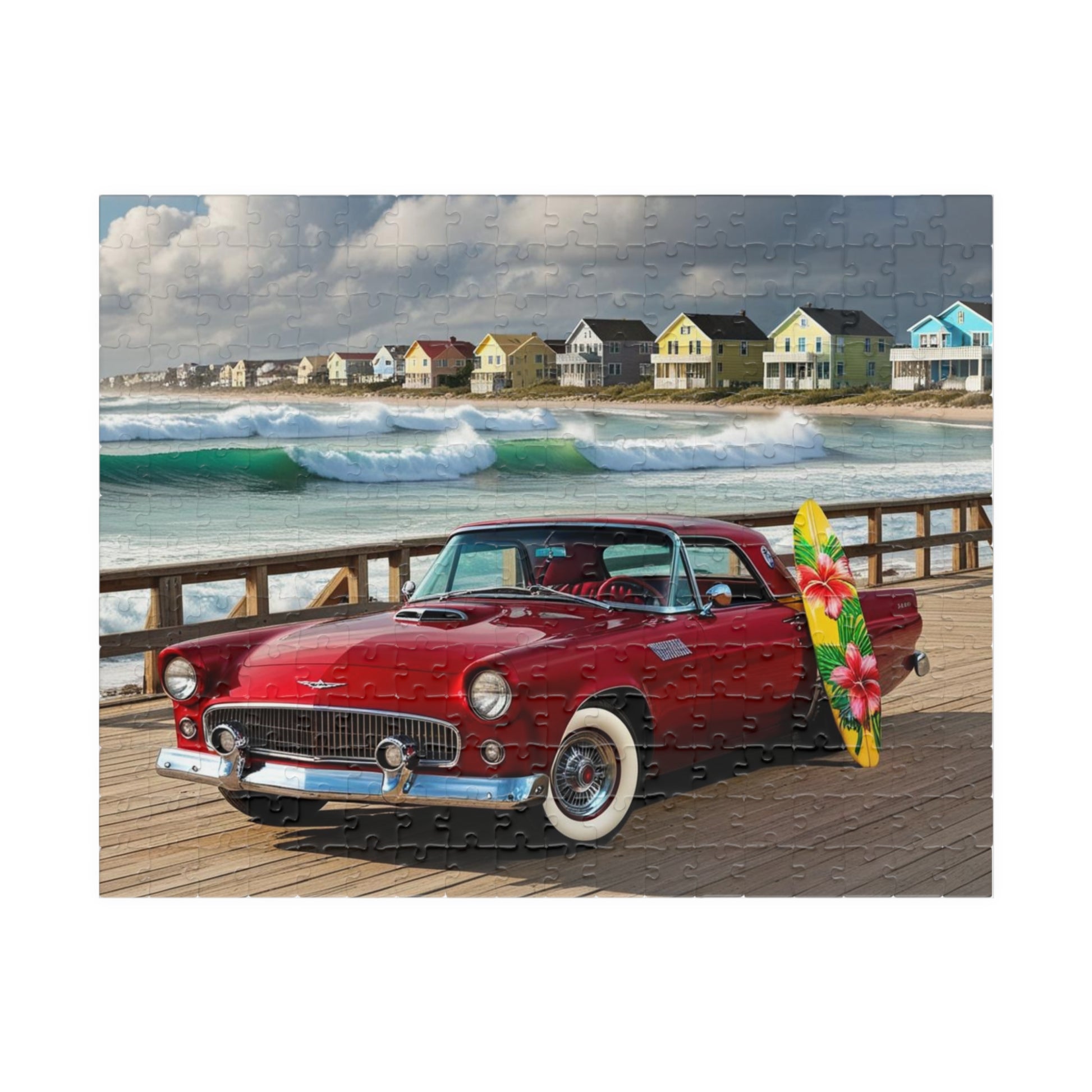 Vintage Car Puzzle, Classic Red 1955 Ford Thunderbird, Perfect Gift for Retro Puzzler Family Activity, Beach Lover, Holiday Fun Brain Teaser 252 pcs (Horizontal) Puzzle The Puzzle Chest