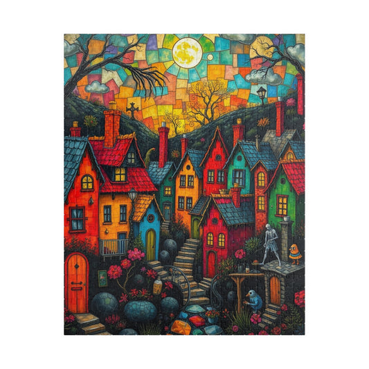 Colorful Halloween Village Jigsaw Puzzle - 110, 252, 520, 1014 Pieces, Cozy Home Decor, Fun Family Activity, Unique Gift Idea 520 pcs (Vertical) The Puzzle Chest