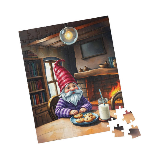 Cottagecore Gnome Eating Cookies – Vintage Pajamas Nighttime Jigsaw Puzzle 110 pcs (Vertical) Puzzle The Puzzle Chest