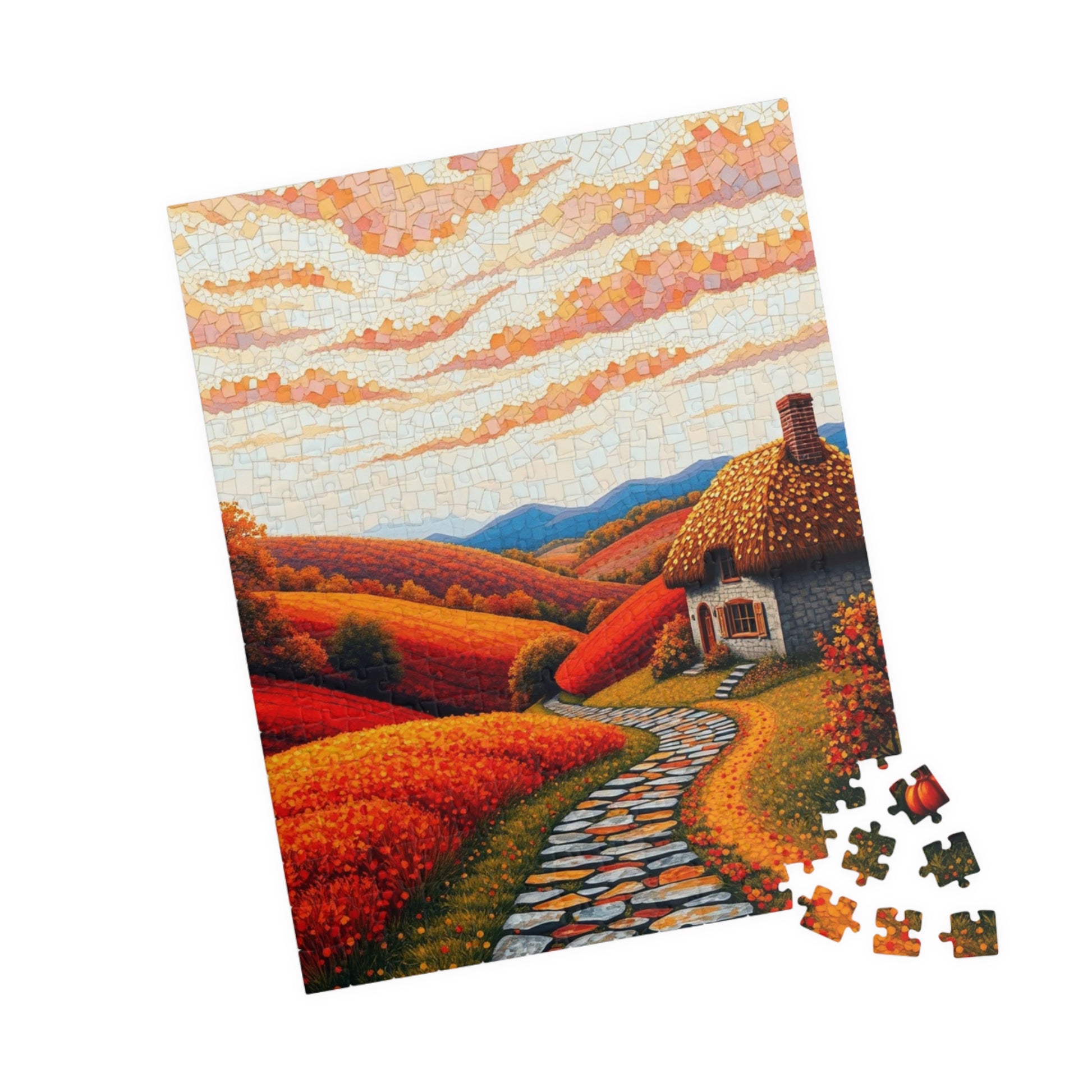Autumn Landscape Mosaic Puzzle, Cozy Fall Home Decor, Gift for Puzzle Lovers and Art Enthusiast, Family Activity, 1014- Piece Jigsaw Puzzle The Puzzle Chest