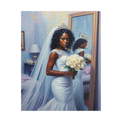 African American Bride Puzzle, White Lace Gown and Tiara, Black Woman Wedding Day Reflection Jigsaw Game 520 pcs (Vertical) Puzzle The Puzzle Chest