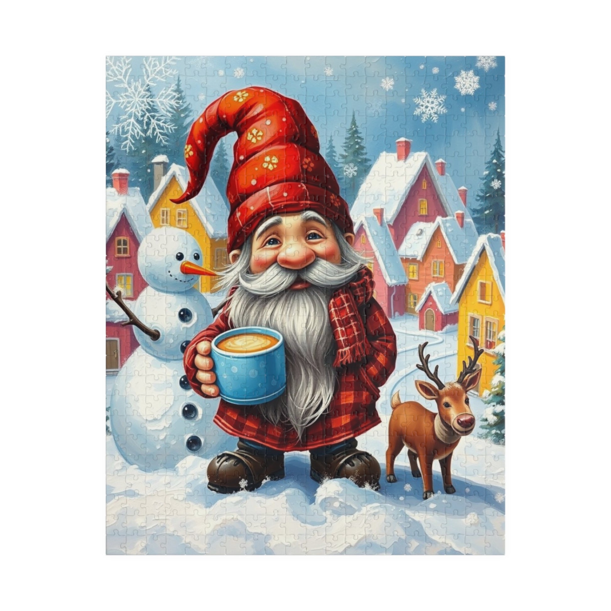 Charming Winter Gnome Puzzle, Reindeer Snowman and Hot Cocoa Holiday Fun, Snowy Village Scene Jigsaw Game, Puzzle Lover Gift, Mindfulness 520 pcs (Vertical) Puzzle The Puzzle Chest