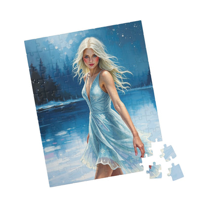Puzzle - Ice Skating Woman on Frozen Lake, 110, 252, 520, 1014-piece Jigsaw, Sparkling Silver Skating Dress, Winter Activity, Relaxing Puzzle The Puzzle Chest