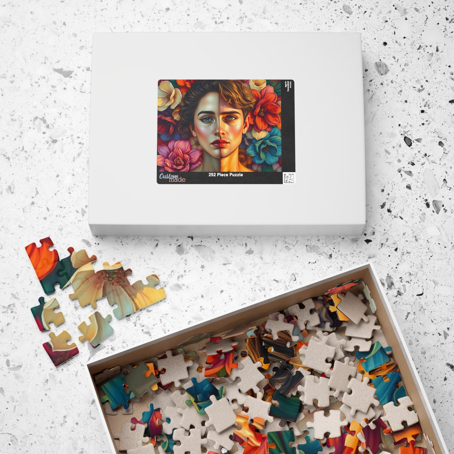 LGBTQ+ Surrealist Self-Portrait Jigsaw Puzzle, Androgynous Subject (Femme/Masc Halves), Gift for Art Lover, Game Night, Pride Month Puzzle The Puzzle Chest