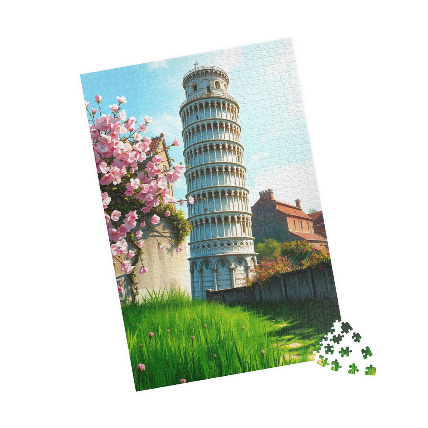 Leaning Tower of Pisa Puzzle, Famous Landmark Cherry Blossoms 110-1014 Piece Jigsaw Game, Spring Scene Tuscany Italy, Family Activity, Hobby Puzzle The Puzzle Chest