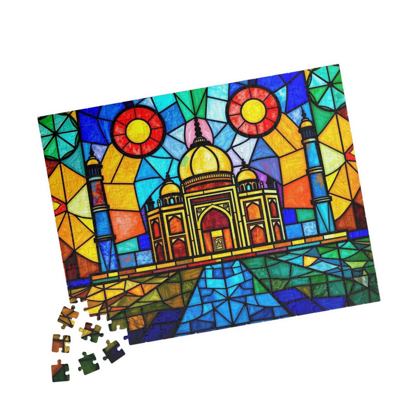 Taj Mahal Jigsaw Puzzle, Stained Glass Style Iconic Landmark Tabletop Game, Family Entertainment Quiet Time Activity, Hobby Puzzle Lover Puzzle The Puzzle Chest