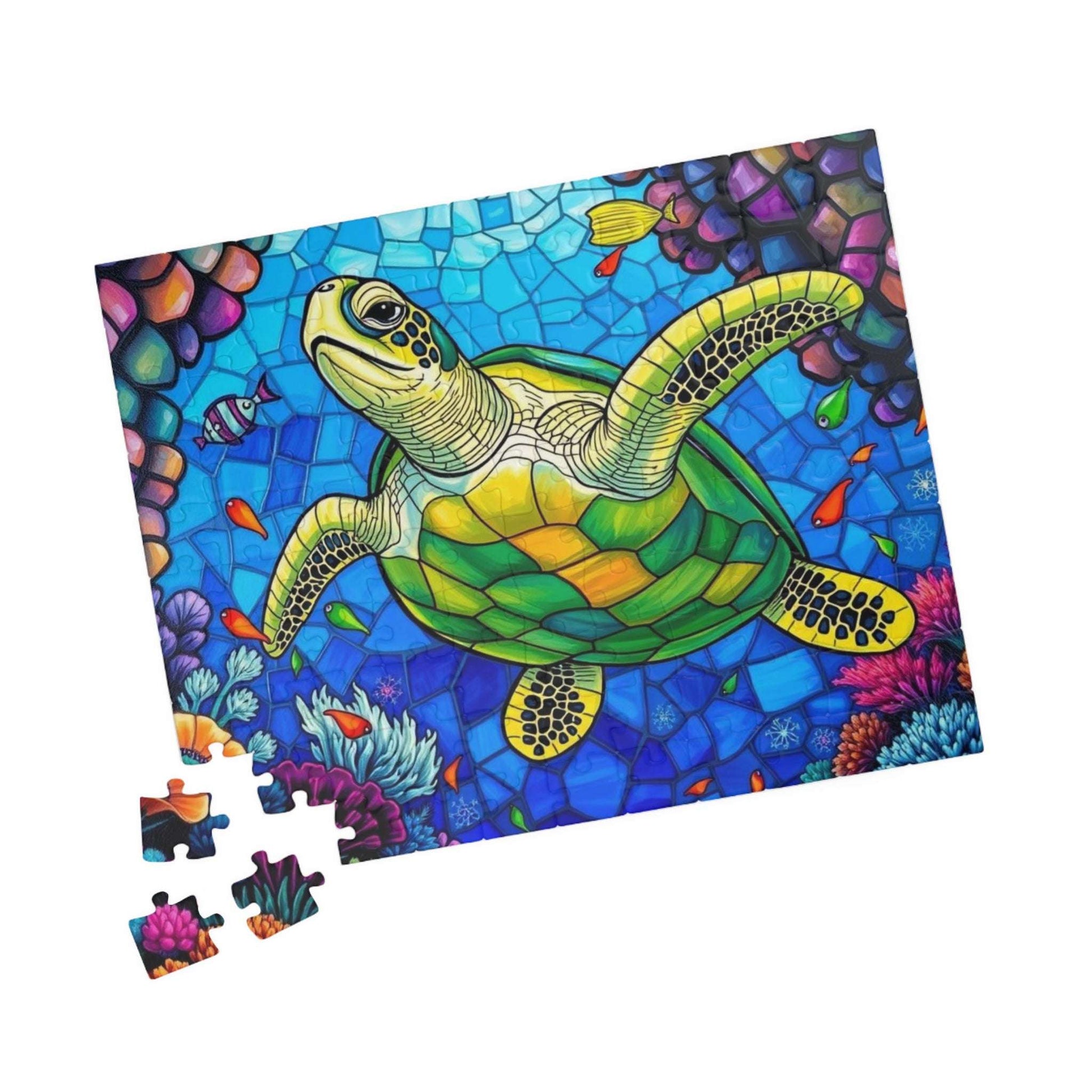 Coral Dreams Sea Turtle Puzzle - Stained Glass Style, 110-1014 Piece Ocean Themed Jigsaw for Solo Fun Family Activity, Marine Life Gift