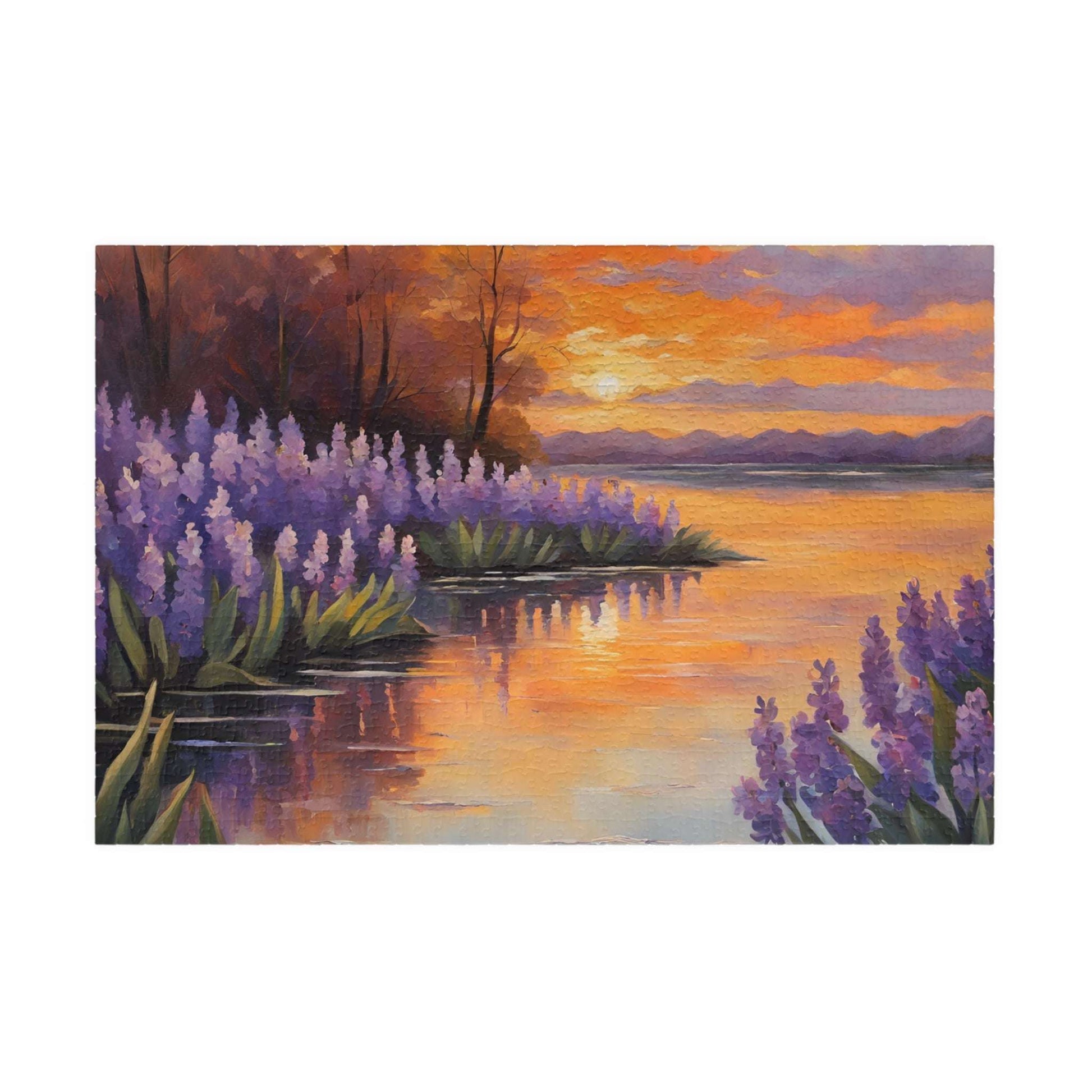 Jigsaw Puzzle, Peaceful Lakeside with Hyacinths Blooming, Sunset Reflection, 110 252 520 1014-piece, Relaxing Activity, Mindfulness Gift 1014 pcs (Horizontal) Puzzle The Puzzle Chest