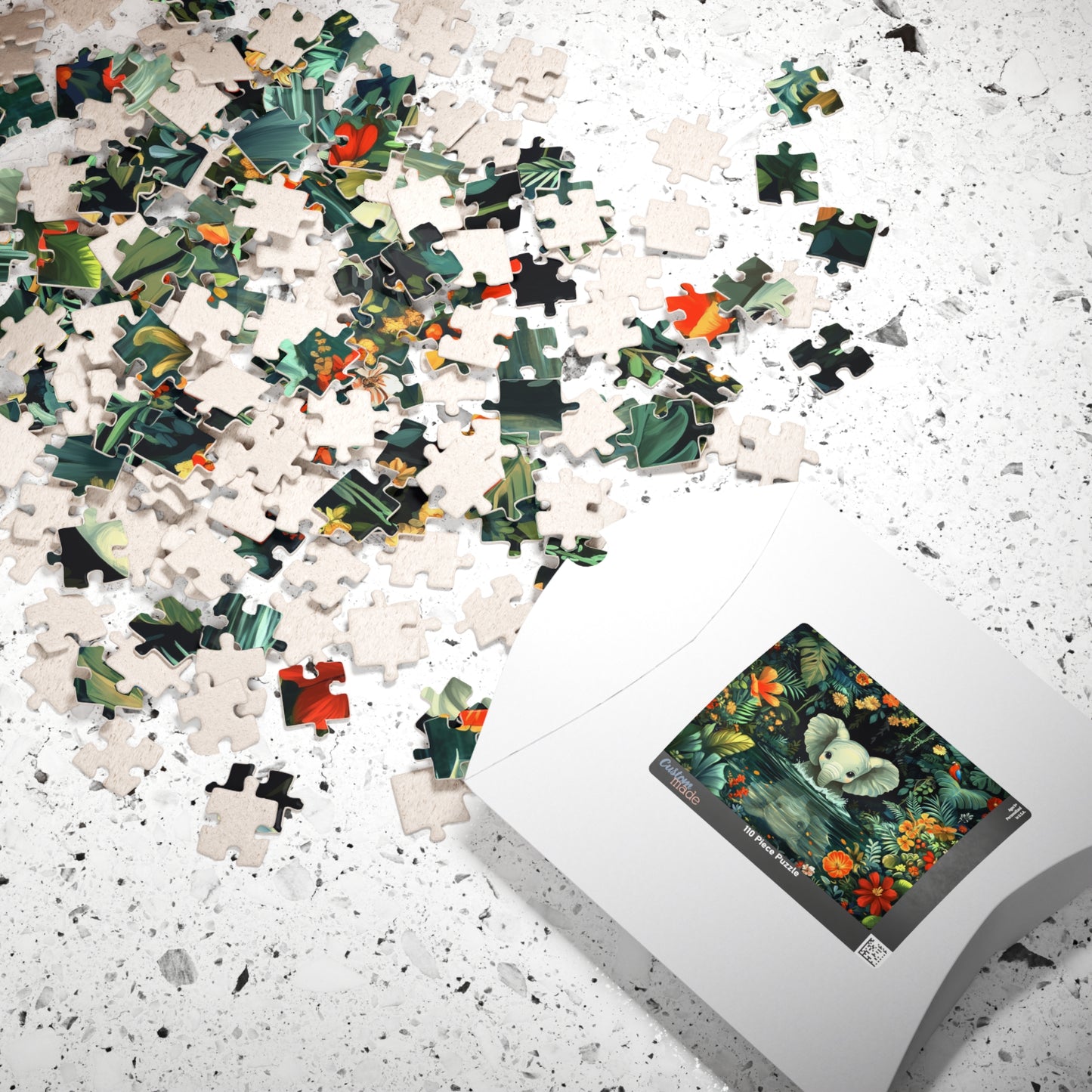 Baby Elephant in Jungle Puzzle | Floral Tropical Scene 110-1014pc Puzzle The Puzzle Chest