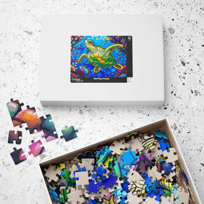 Coral Dreams Sea Turtle Puzzle - Stained Glass Style, 110-1014 Piece Ocean Themed Jigsaw for Solo Fun Family Activity, Marine Life Gift