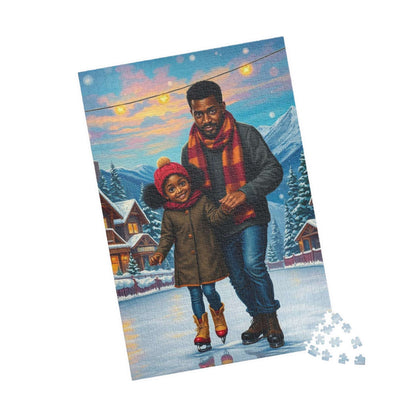 Father and Daughter Ice-skating Trip Jigsaw Puzzle, Afrocentric Artwork, Black Man Art 1014 pcs (Vertical) Puzzle The Puzzle Chest