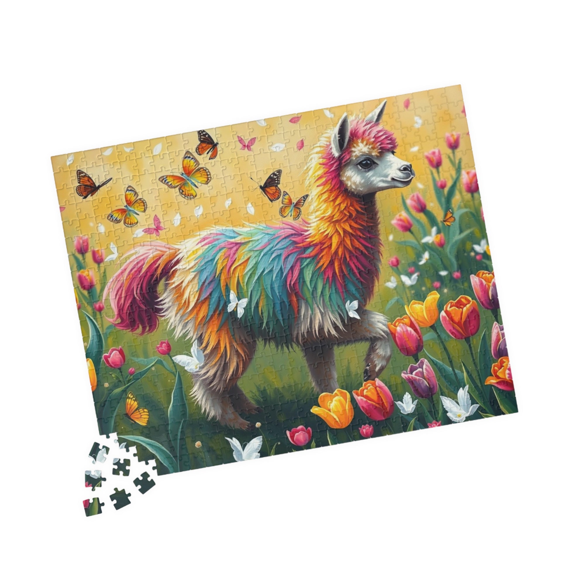 Rainbow Alpaca Puzzle | Colorful Llama Jigsaw Game, 120/252/500-Piece Floral Tulips 520 pcs (Horizontal) Puzzle The Puzzle Chest