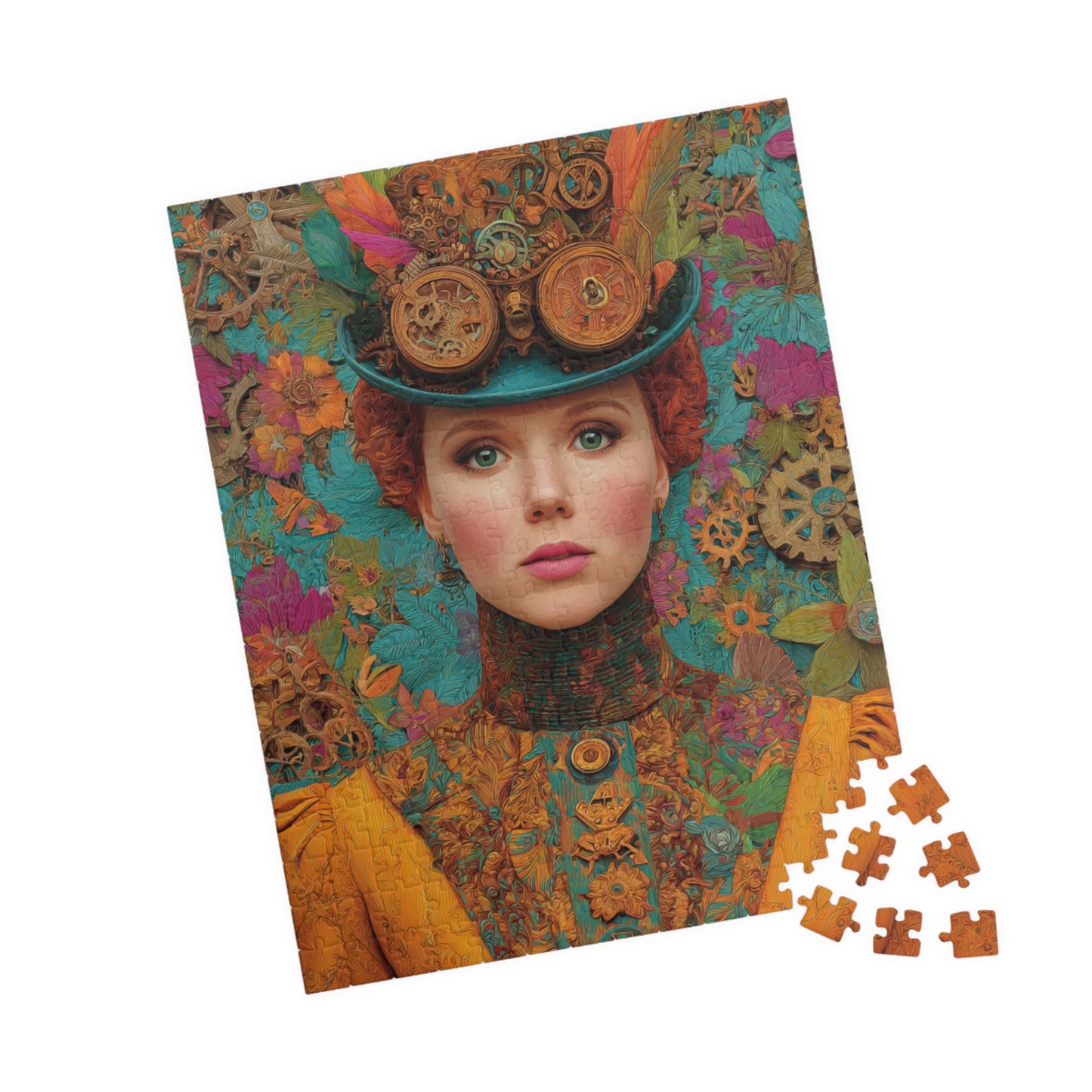 Detailed Steampunk Woman Jigsaw Puzzle – Fantasy Floral Art with Intricate Victorian Hat 252 pcs (Vertical) Puzzle The Puzzle Chest