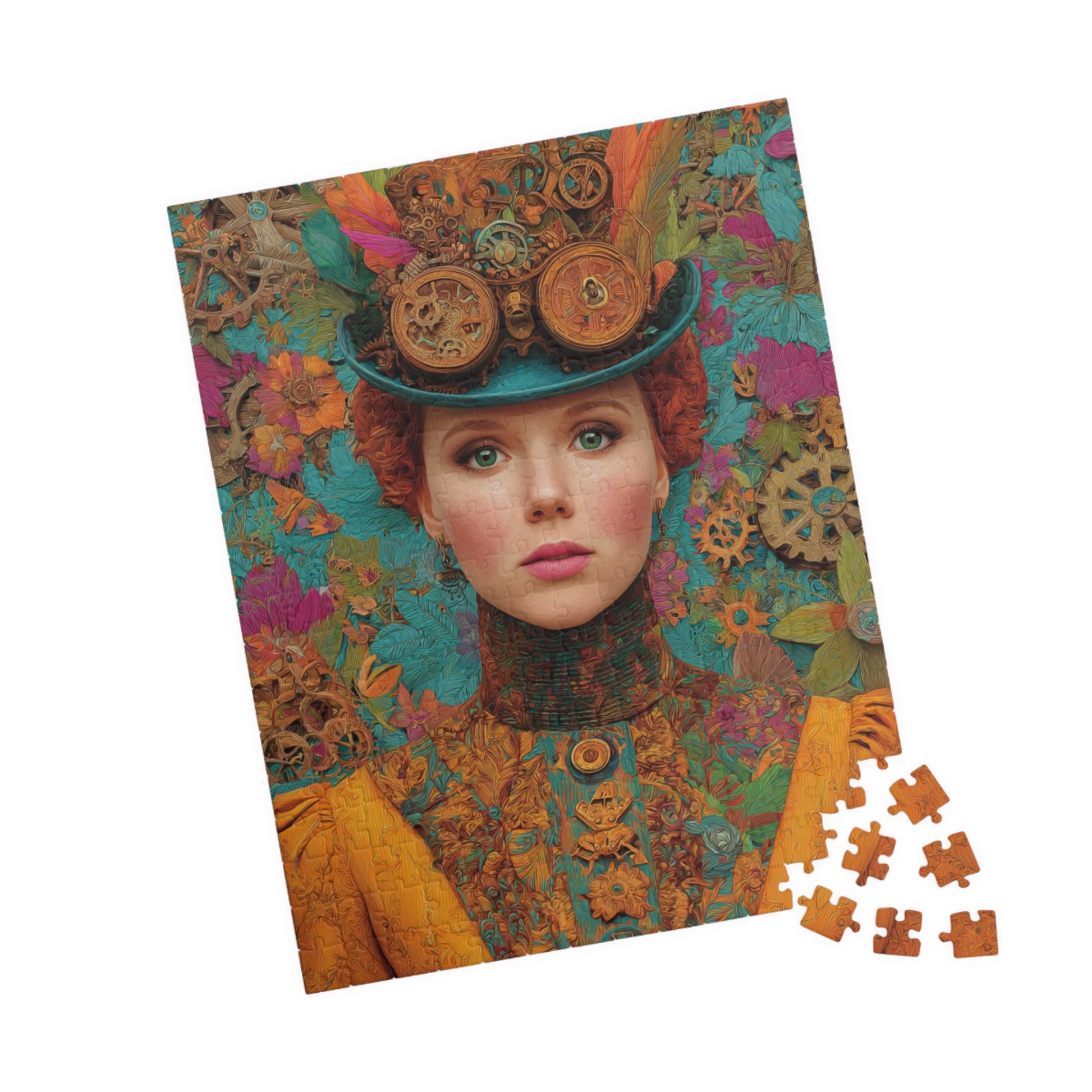 Detailed Steampunk Woman Jigsaw Puzzle – Fantasy Floral Art with Intricate Victorian Hat 252 pcs (Vertical) Puzzle The Puzzle Chest