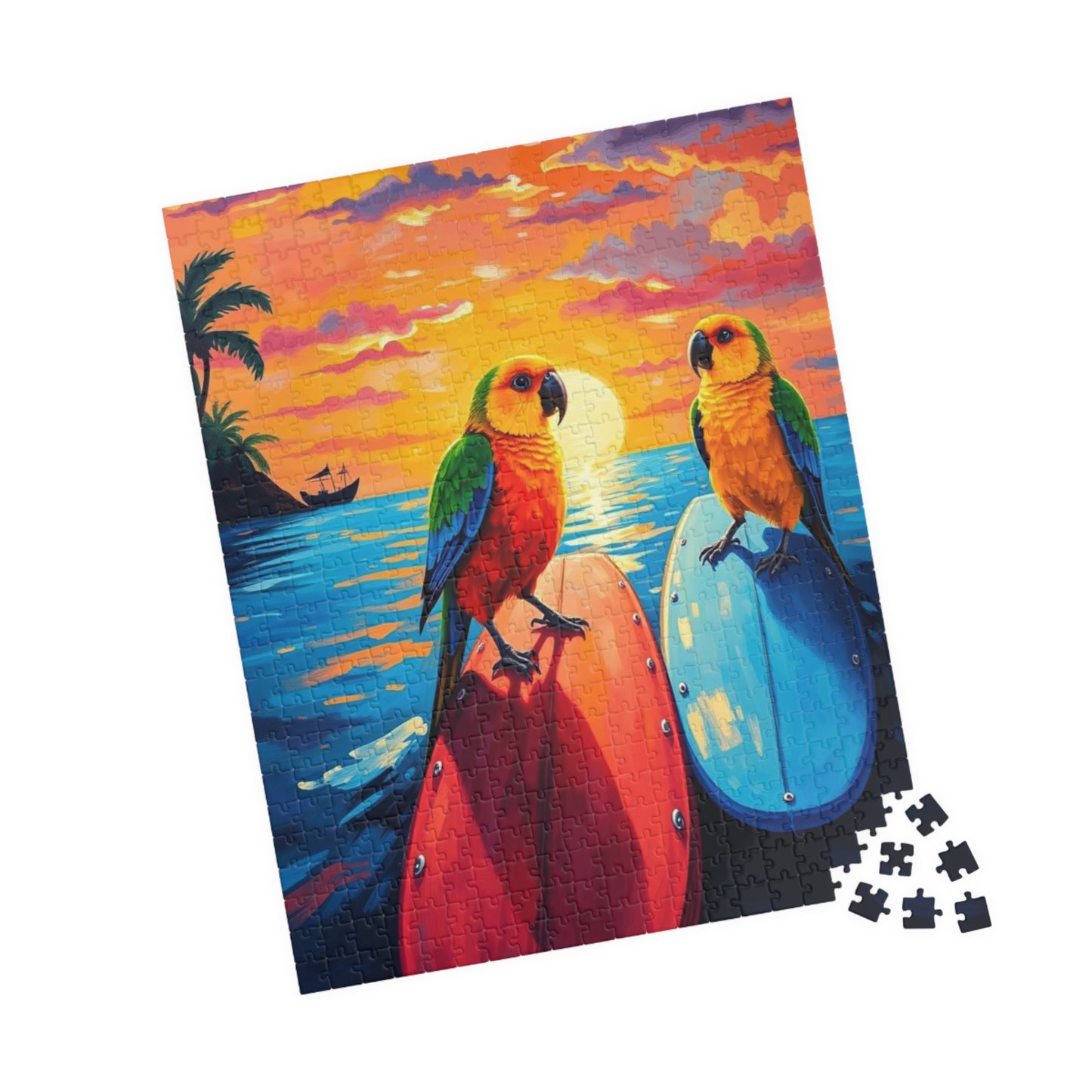 Surfside Flock Jigsaw Puzzle - Tropical Birds on the Waves, Parrots Puzzle, Gift for Animal Puzzle Lover, Family Game Night, Beach Decor Puzzle The Puzzle Chest