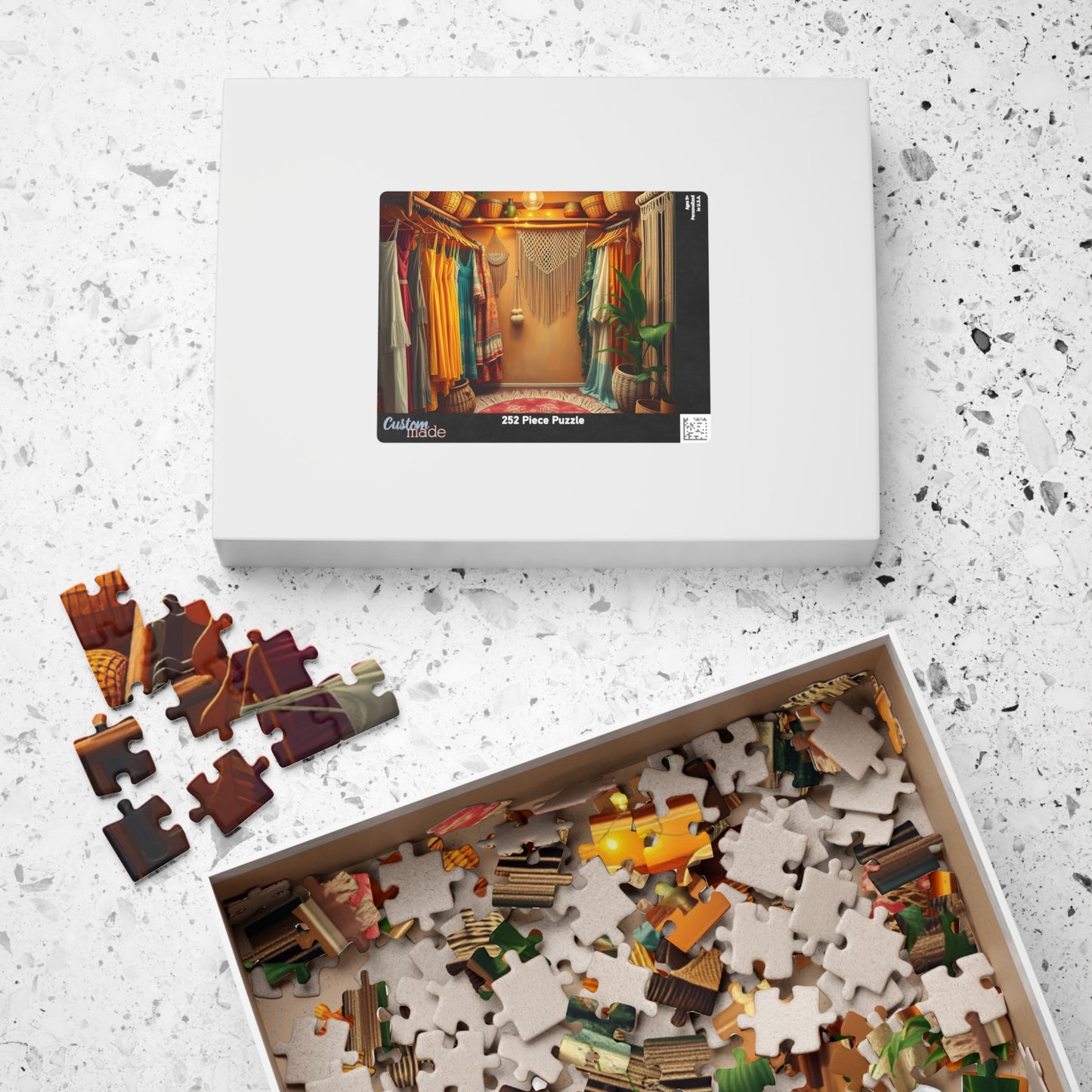 Boho Chic Closet Jigsaw Puzzle, Rustic Fashion Wardrobe with Dresses Plants and Accessories Game, Dreamy Womans Boutique, Puzzle Lover Gift