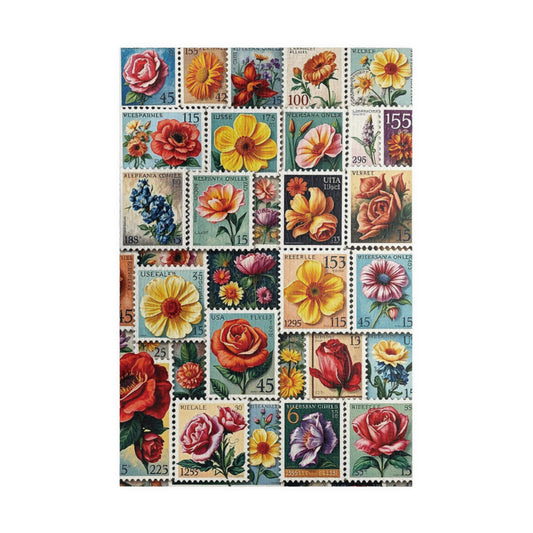 Nostalgic Postage Stamp Jigsaw Puzzle, Colorful Flower Postal Art Collage, Beautiful Vintage Design, Ideal Gift for Puzzle and Art Lover 1014 pcs (Vertical) Puzzle The Puzzle Chest