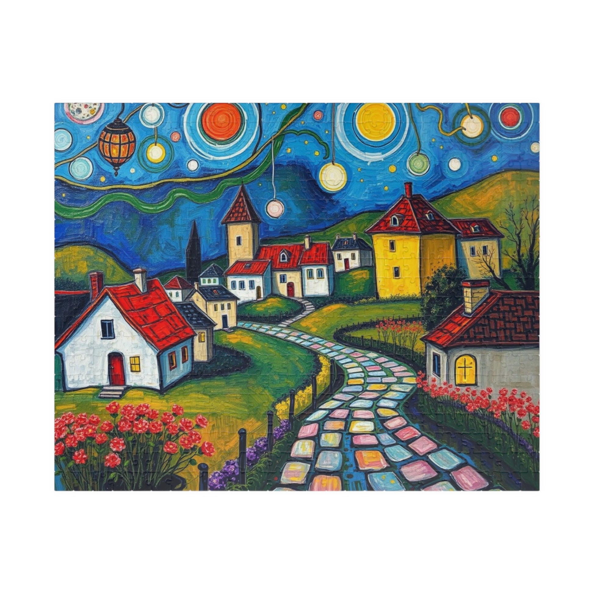 Whimsical Village Puzzle, 110, 252, 520, 1014-piece, Cozy Family Time Activity, Perfect Gift for Puzzle Lovers, Home Decor, Brain Teaser 520 pcs (Horizontal) The Puzzle Chest