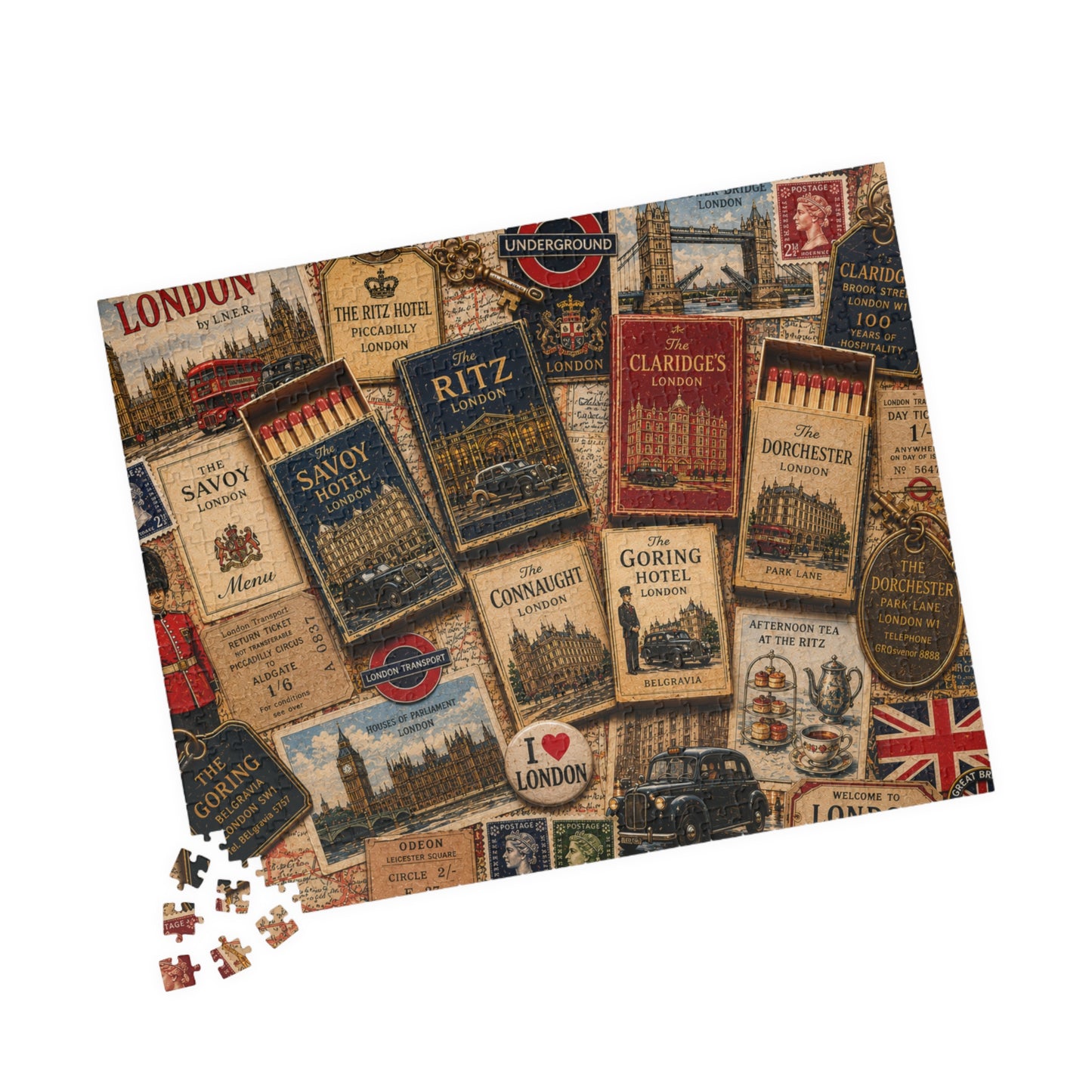 London Matchbook Puzzle | British Landmark Memorabilia Jigsaw | Historic England Vintage Travel Nostalgia 520 pcs (Horizontal) Puzzle The Puzzle Chest