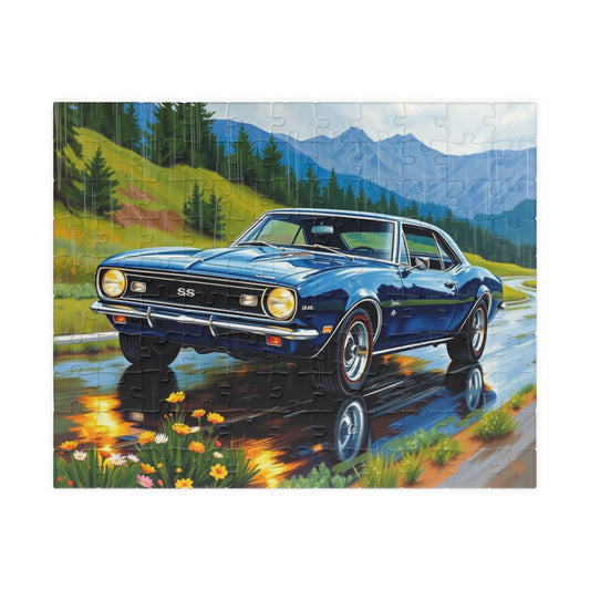 Vintage Muscle Car Jigsaw Puzzle, 1967 Chevrolet Camaro Classic Vehicle, Chevy on Rainy Road Trip Scenic Art, Car Lover Gift for Him 110 pcs (Horizontal) Puzzle The Puzzle Chest
