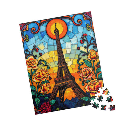 Eiffel Tower Sunset Jigsaw Puzzle, Floral Stained Glass Style, Famous Landmark, Parisian Landscape Art, Relaxing Adult Hobby, Giftable Game Puzzle The Puzzle Chest