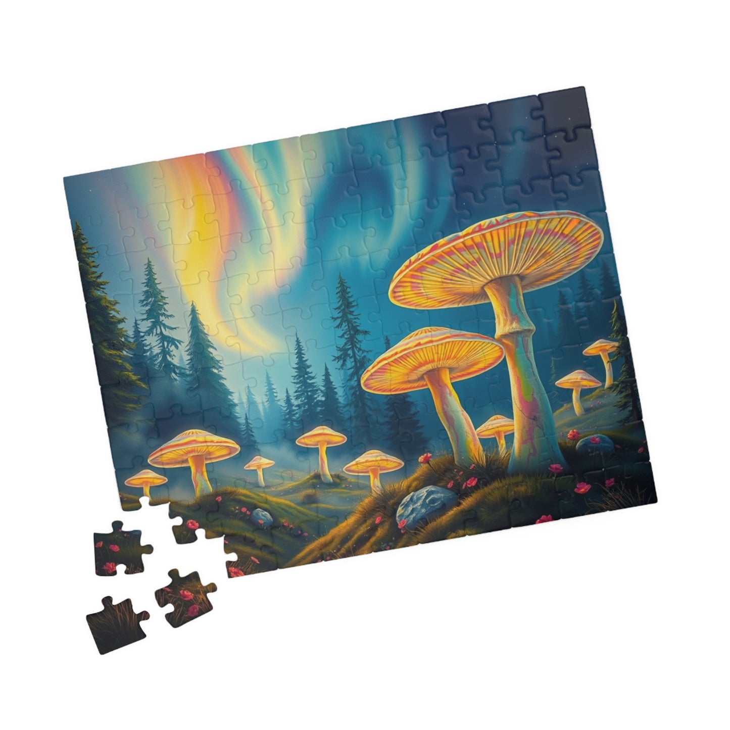 Enchanted Mushroom Puzzle with Aurora Borealis Design - Perfect Gift for Nature Lovers, Family Game Night, and Relaxation Puzzle The Puzzle Chest