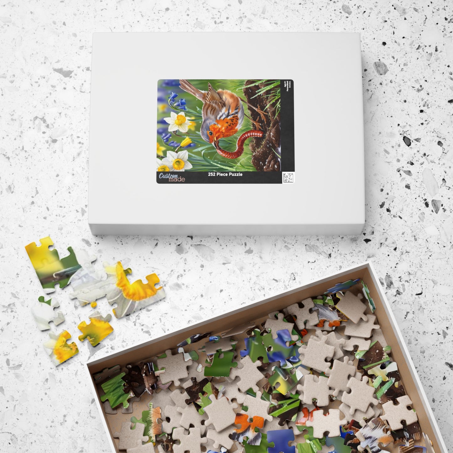 Robin and Worm Puzzle, Bird Spring Scene Flower Background Animal Jigsaw Game, 520-Piece Fun Family Activity, Gift Idea for Nature Lovers Puzzle The Puzzle Chest
