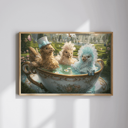 Whimsical Garden Tea Chicken Puzzle – Three Fancy Chickens in Giant Teacup Bath with Flowers, Fairy-Tale Farm Animal Jigsaw Puzzle The Puzzle Chest