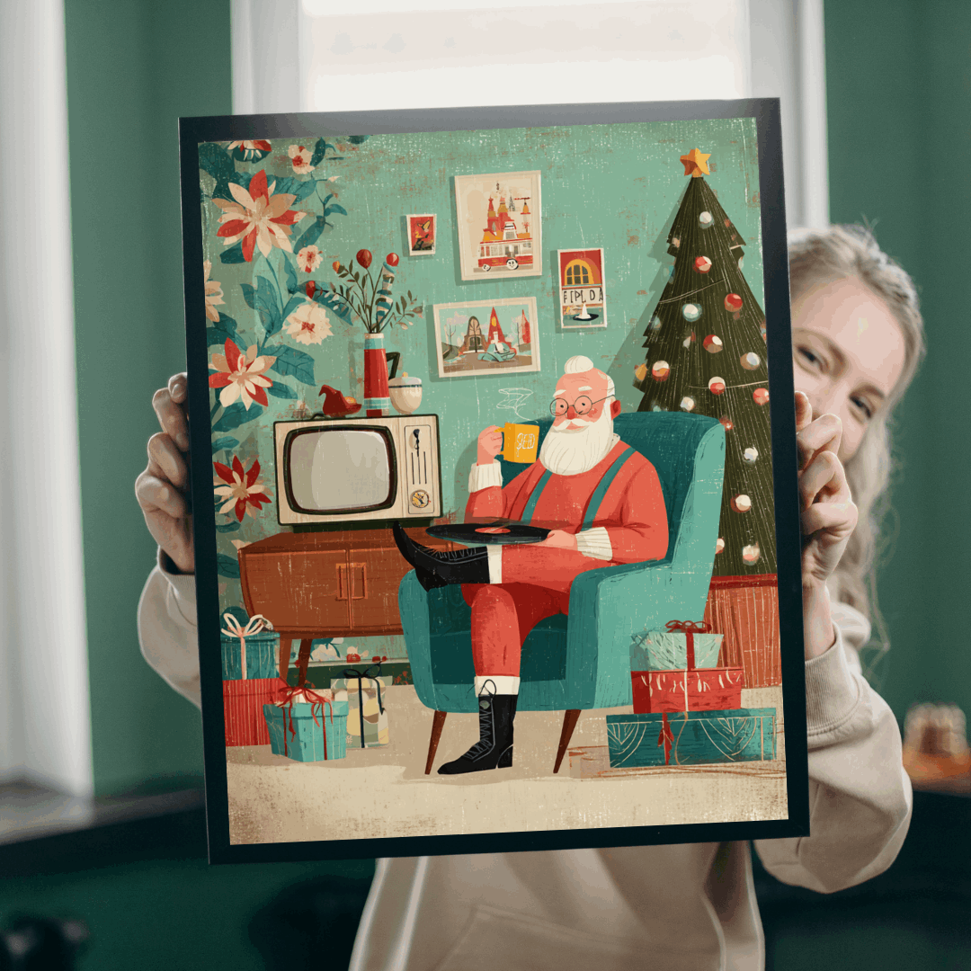 Christmas Puzzle - Santa's Cozy Livingroom Jigsaw, Retro Cartoon Illustration Puzzle The Puzzle Chest