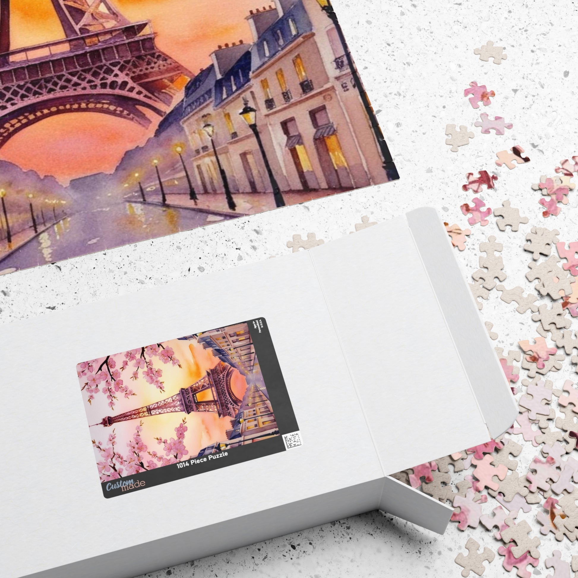 Eiffel Tower Sunset Jigsaw Puzzle, Famous Monument Game, Cherry Blossom Landscape Art, Parisian Streetlights, Relaxing Adult Hobby Activity Puzzle The Puzzle Chest