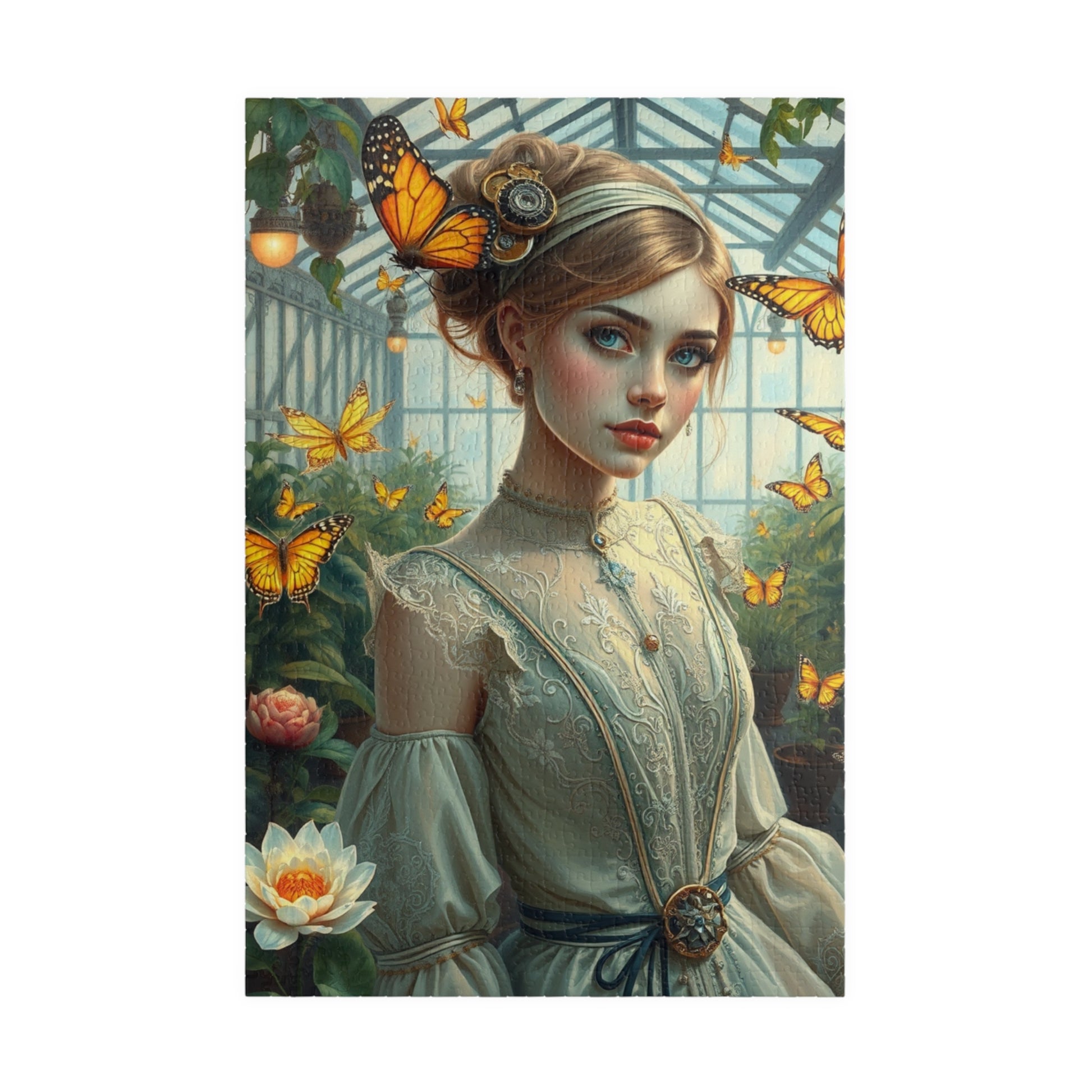 Steampunk Jigsaw Puzzle - Mechanical Butterfly and Woman in Greenhouse, 110 252 520 1014-Piece, Fun Family Activity, Unique Puzzle Lover Gift 1014 pcs (Vertical) Puzzle The Puzzle Chest