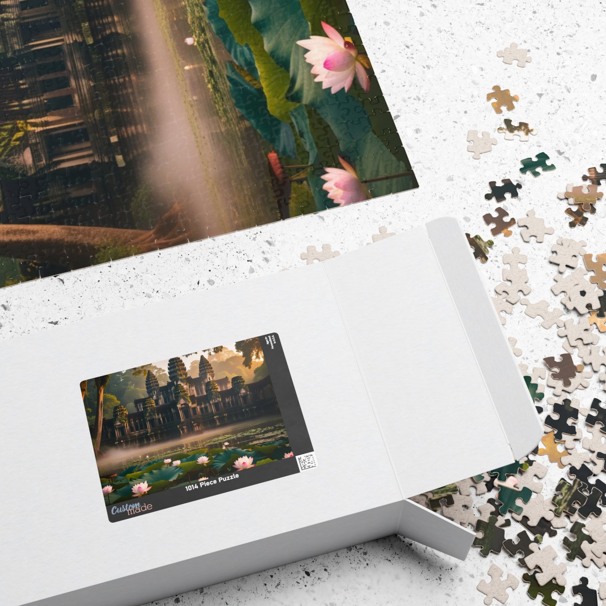 Mystical Angkor Wat Temple Jigsaw Puzzle with Lotus Flowers, Asian Ancient Temple Family Game, History Enthusiast Puzzle Lover Gift Puzzle The Puzzle Chest
