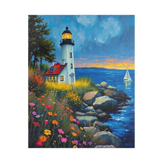 Seabreeze Beacon Jigsaw Puzzle - Coastal Lighthouse, Wildflowers and Sailboats, Family Activity Brain Teaser, Gift for Puzzle Lovers 520 pcs (Vertical) Puzzle The Puzzle Chest