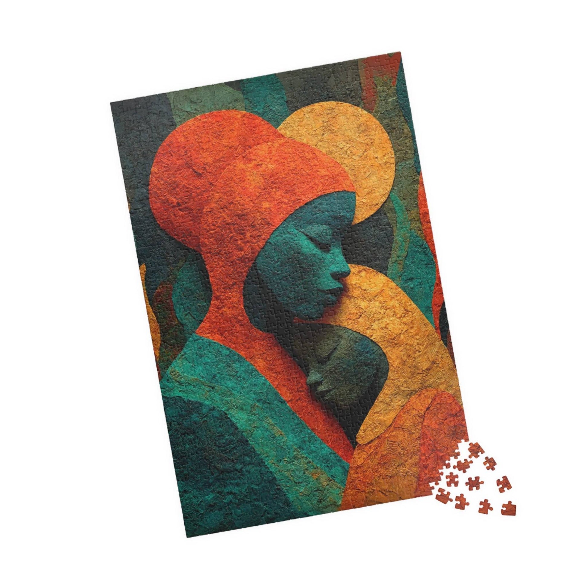 Black Art Jigsaw Puzzle - Afrocentric Mother and Child Sculpture-Inspired Embrace for Thoughtful Holiday or Birthday Gift 1014 pcs (Vertical) Puzzle The Puzzle Chest