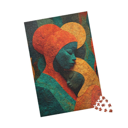 Black Art Jigsaw Puzzle - Afrocentric Mother and Child Sculpture-Inspired Embrace for Thoughtful Holiday or Birthday Gift 1014 pcs (Vertical) Puzzle The Puzzle Chest