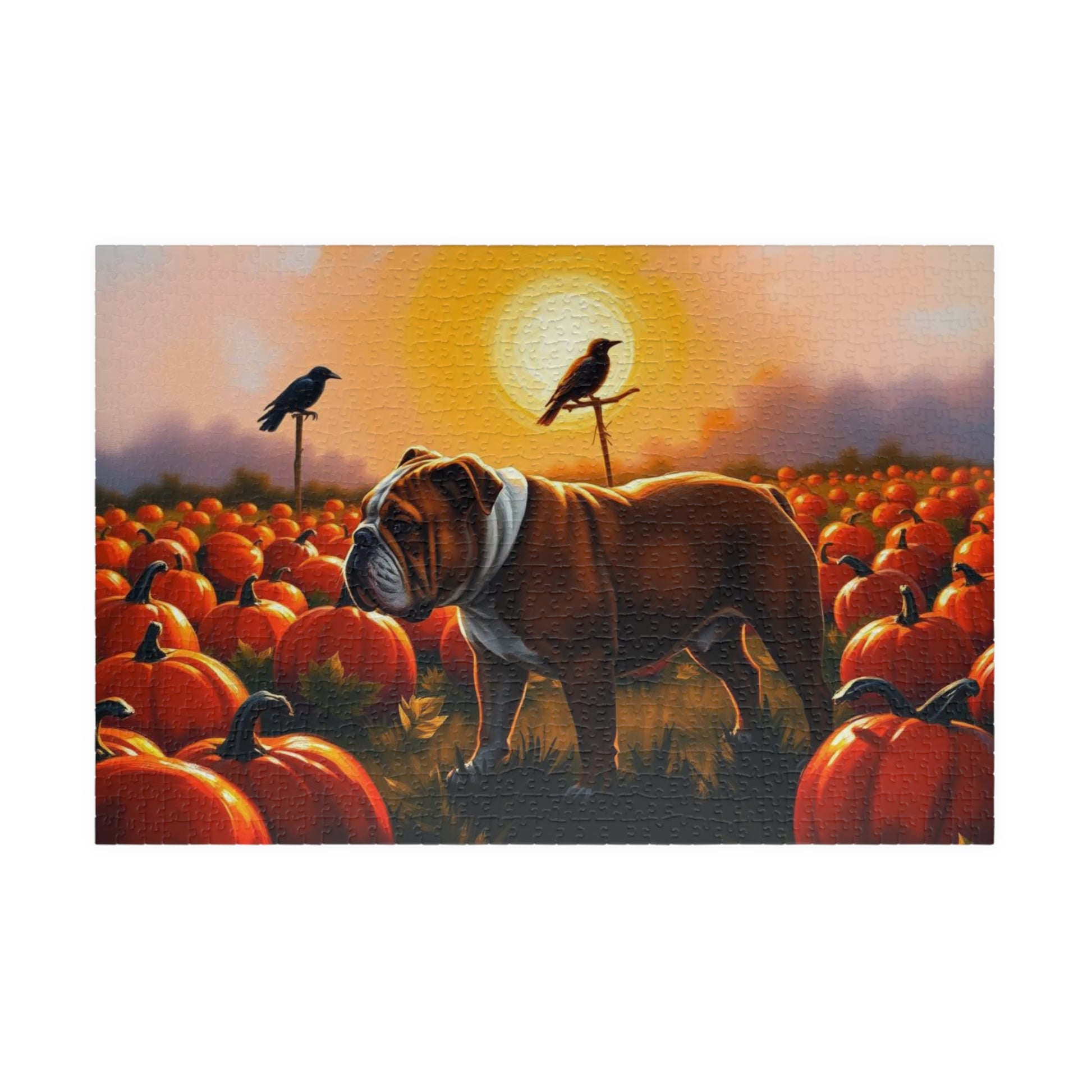 Autumn Bulldog Puzzle, Cozy Family Jigsaw Game for Adults, Perfect for Dog Lovers, Fall Home Entertainment, Creative Gift Idea for Friend 1014 pcs (Horizontal) Puzzle The Puzzle Chest