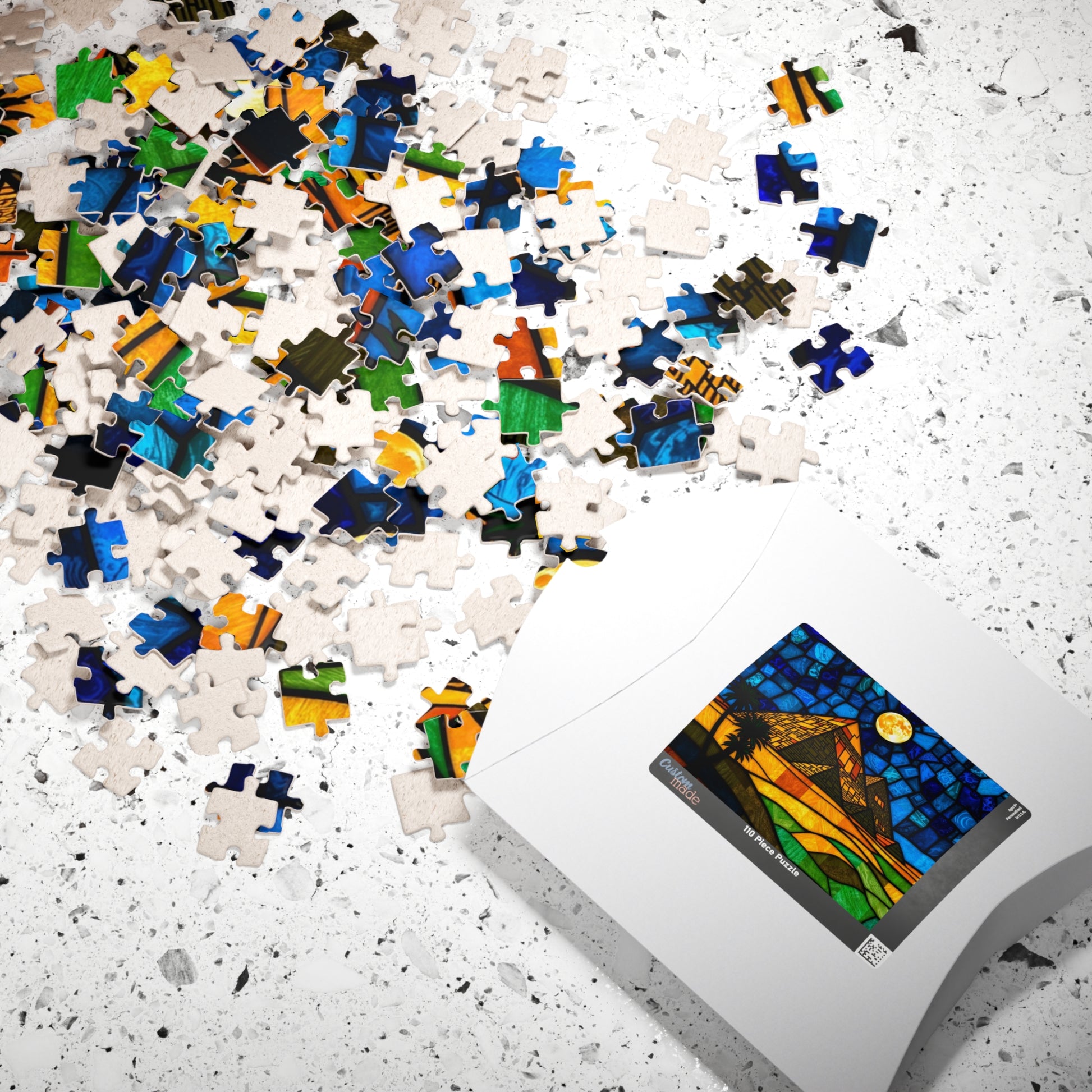 Stained Glass Pyramids of Giza Jigsaw Puzzle, Mosaic Style Starry Night, 110 252 520 1014-Piece, Egyptian Travel Hobby, Puzzle Lover Gift Puzzle The Puzzle Chest