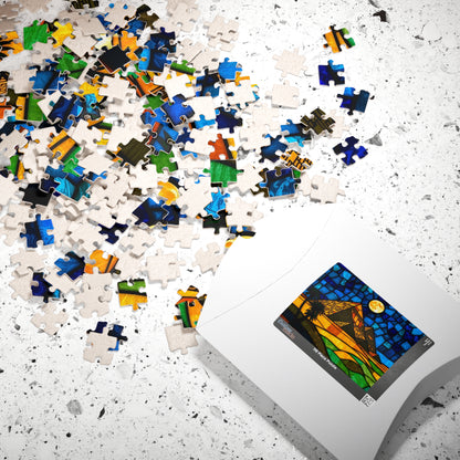 Stained Glass Pyramids of Giza Jigsaw Puzzle, Mosaic Style Starry Night, 110 252 520 1014-Piece, Egyptian Travel Hobby, Puzzle Lover Gift Puzzle The Puzzle Chest