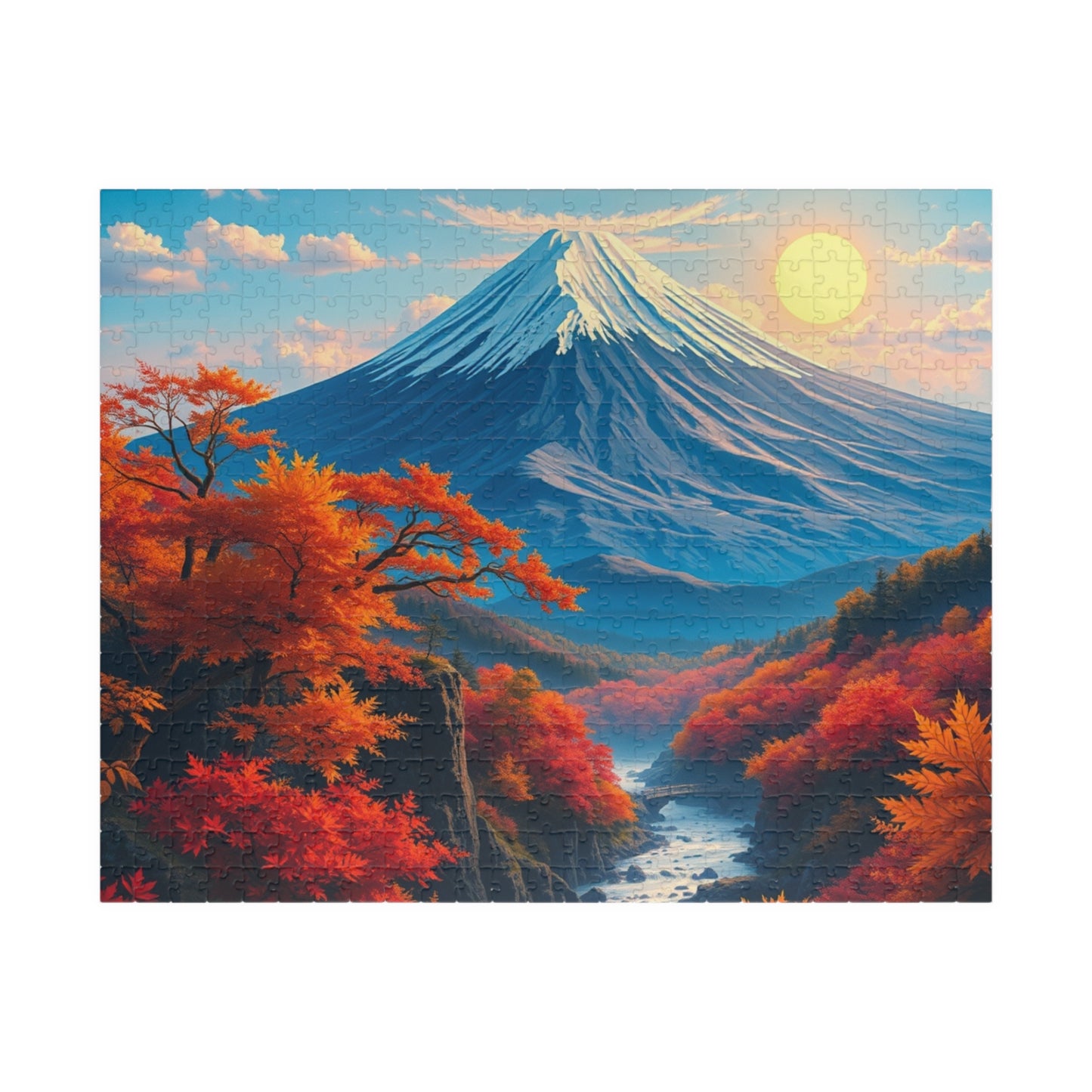 Surreal Autumn Mount Fuji Puzzle: Snow-Capped Peak and Vibrant Foliage Landscape Puzzle, Famous Landmark Jigsaw Game, Nature Lover Gift 520 pcs (Horizontal) Puzzle The Puzzle Chest