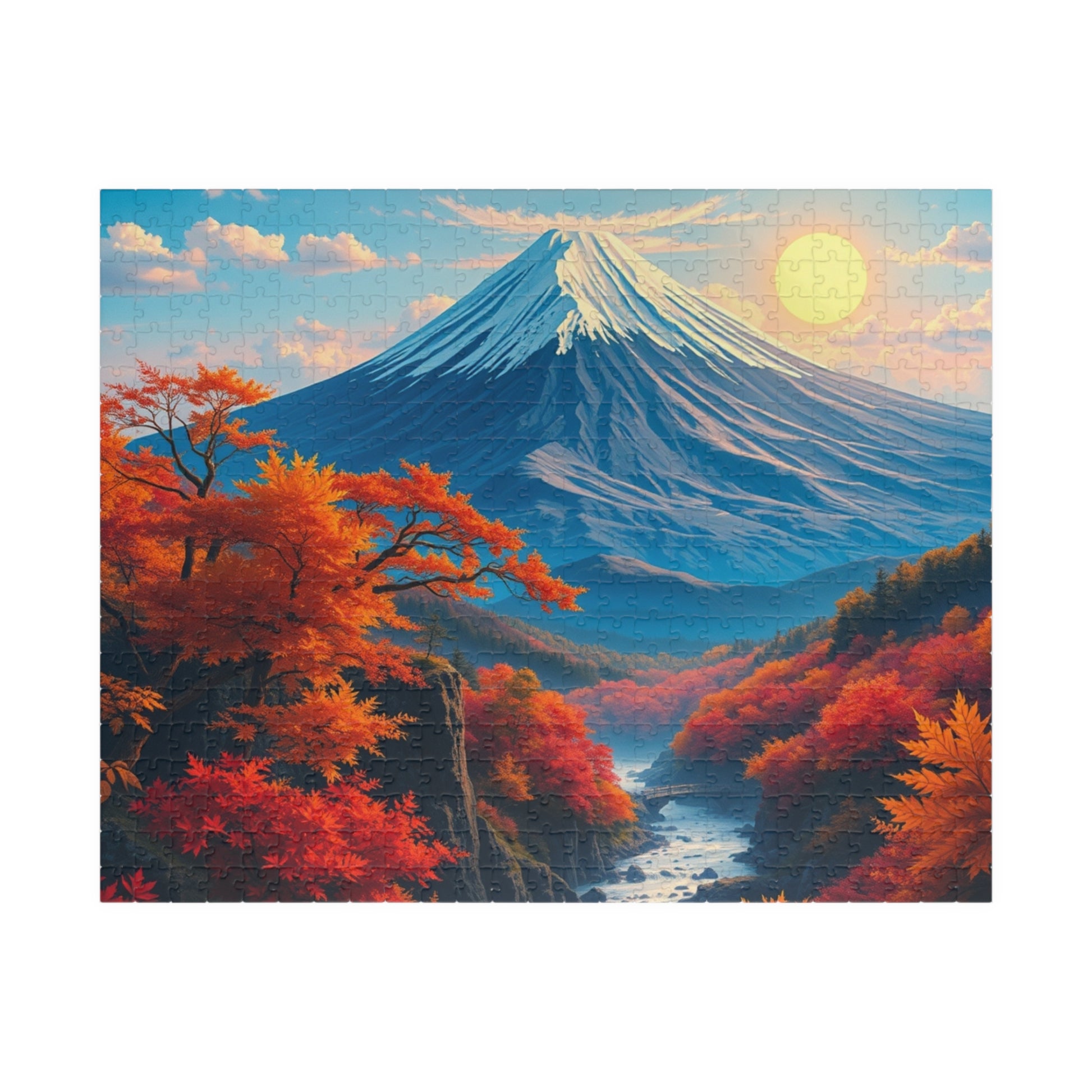 Surreal Autumn Mount Fuji Puzzle: Snow-Capped Peak and Vibrant Foliage Landscape Puzzle, Famous Landmark Jigsaw Game, Nature Lover Gift 520 pcs (Horizontal) Puzzle The Puzzle Chest