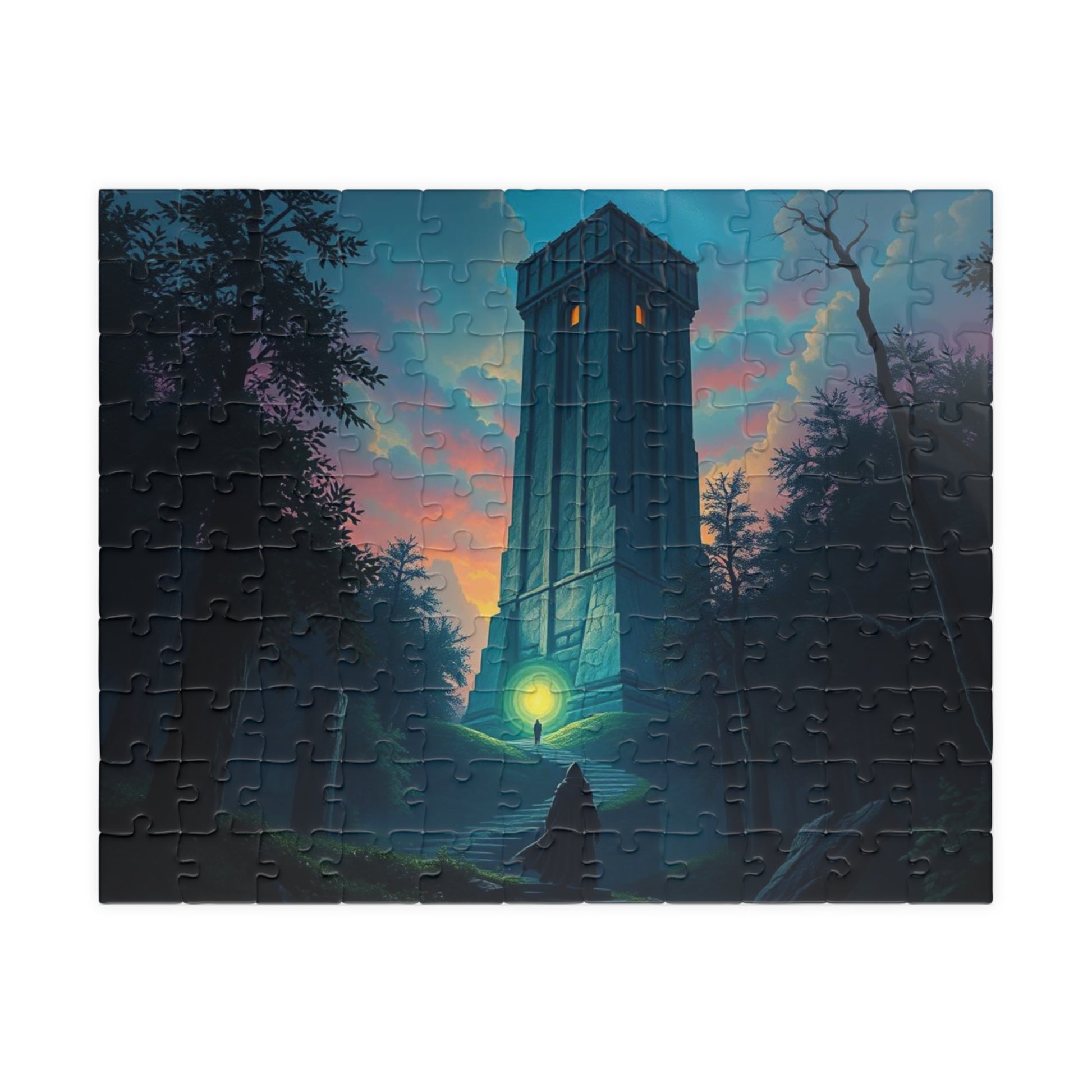 The Seeker Jigsaw Puzzle for Adults - Mystical Tower in Twilight Forest, Gothic Puzzle, Gothic Art Print, Dark Fantasy Gift for Puzzle Lover 110 pcs (Horizontal) Puzzle The Puzzle Chest
